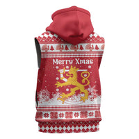 Finland Christmas Hannunvaakuna Sleeveless Hoodie Hyvaa Joulua Nordic Snow Lion Red Version - Wonder Print Shop