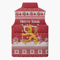Finland Christmas Hannunvaakuna Sleeveless Puffer Jacket Hyvaa Joulua Nordic Snow Lion Red Version - Wonder Print Shop