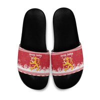 Finland Christmas Hannunvaakuna Slide Sandals Hyvaa Joulua Nordic Snow Lion Red Version - Wonder Print Shop