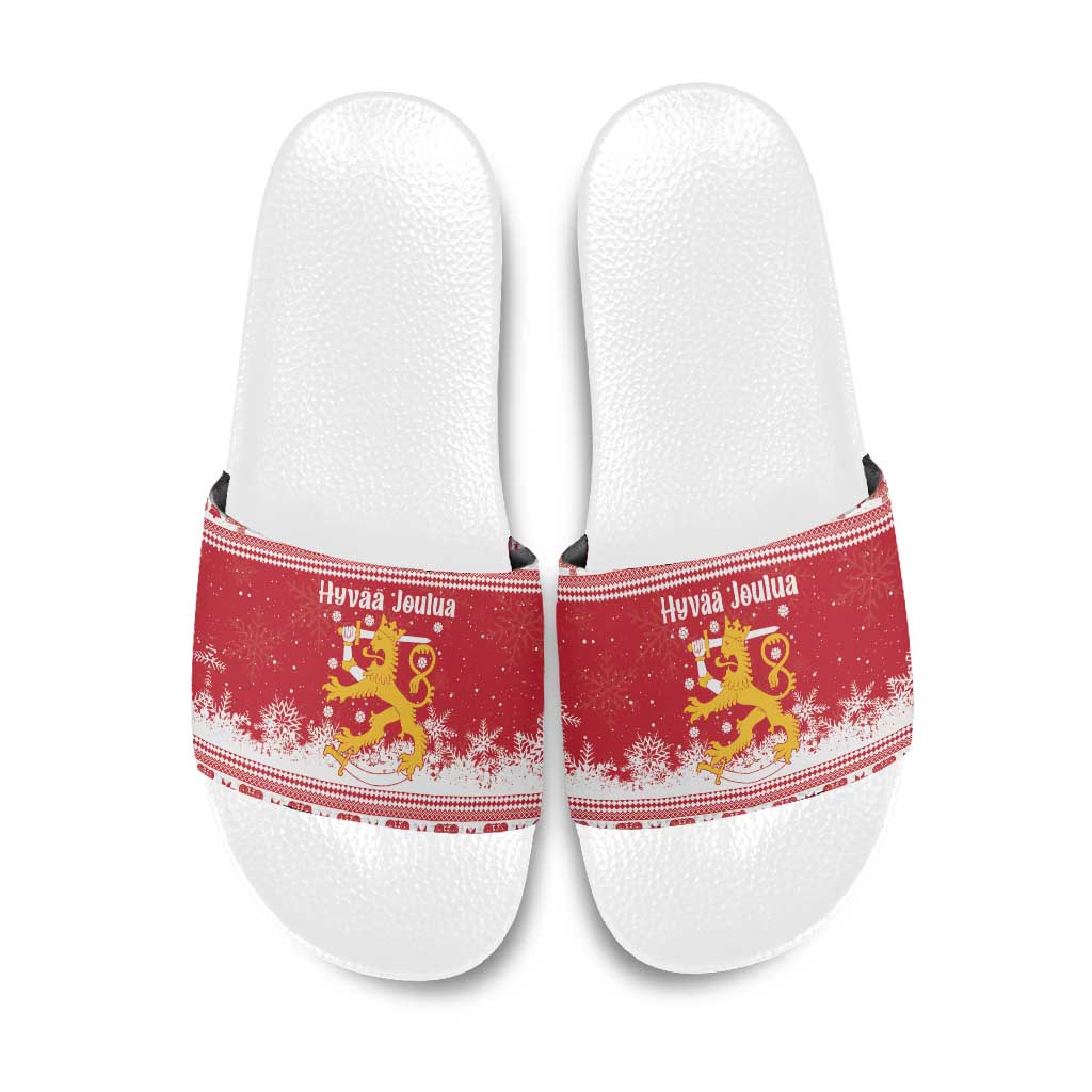 Finland Christmas Hannunvaakuna Slide Sandals Hyvaa Joulua Nordic Snow Lion Red Version - Wonder Print Shop