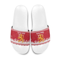 Finland Christmas Hannunvaakuna Slide Sandals Hyvaa Joulua Nordic Snow Lion Red Version - Wonder Print Shop