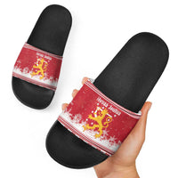Finland Christmas Hannunvaakuna Slide Sandals Hyvaa Joulua Nordic Snow Lion Red Version - Wonder Print Shop