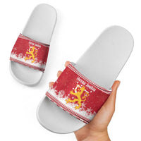 Finland Christmas Hannunvaakuna Slide Sandals Hyvaa Joulua Nordic Snow Lion Red Version - Wonder Print Shop