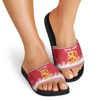 Finland Christmas Hannunvaakuna Slide Sandals Hyvaa Joulua Nordic Snow Lion Red Version - Wonder Print Shop