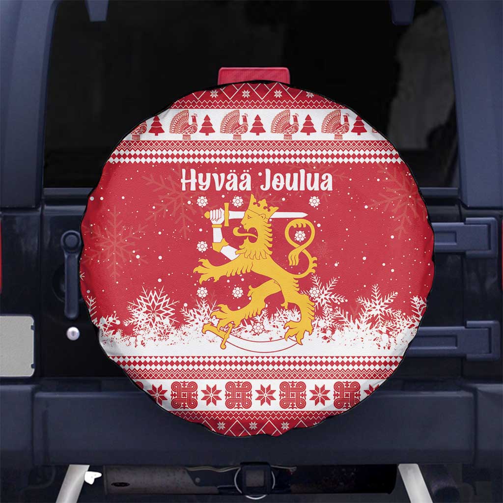 Finland Christmas Hannunvaakuna Spare Tire Cover Hyvaa Joulua Nordic Snow Lion Red Version - Wonder Print Shop