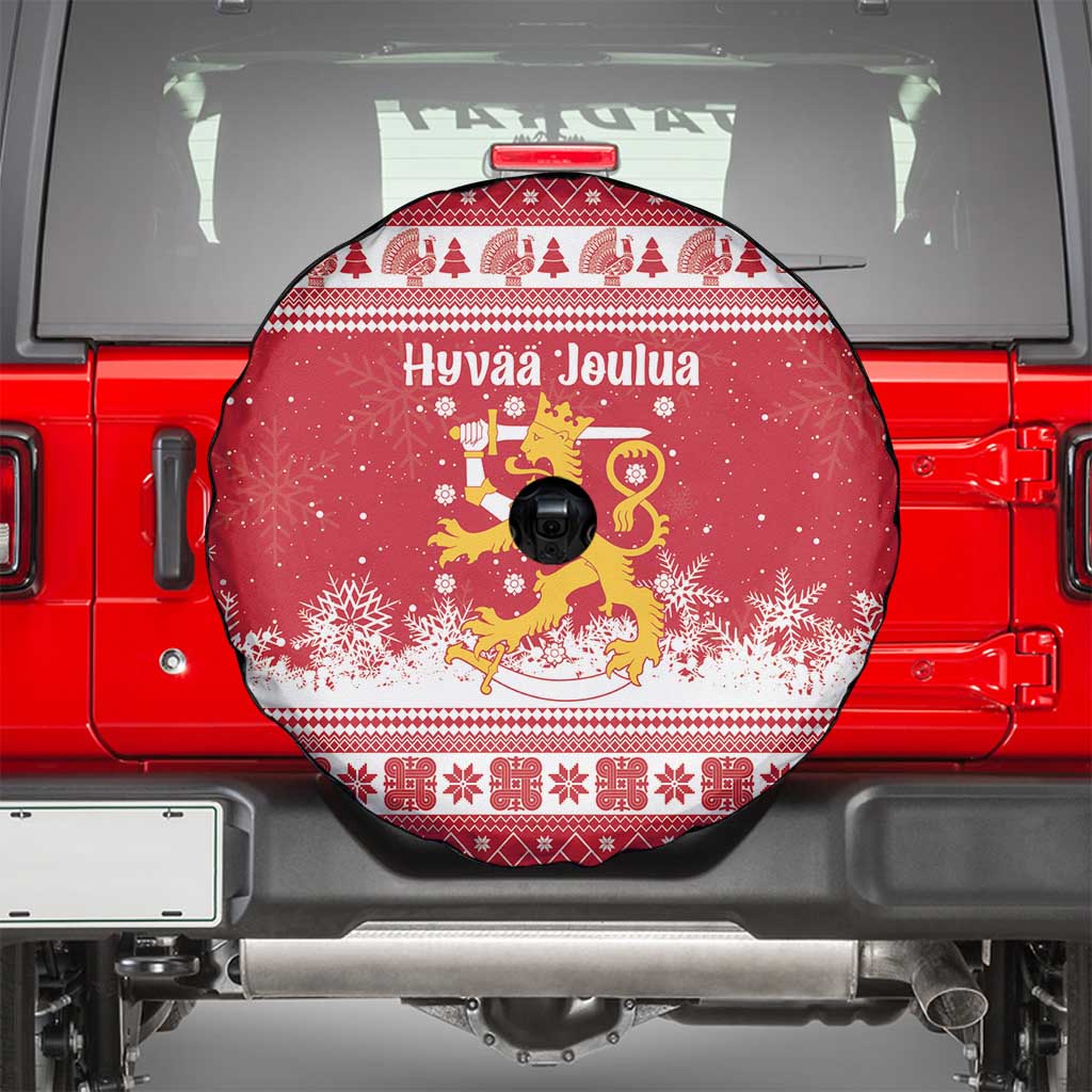 Finland Christmas Hannunvaakuna Spare Tire Cover Hyvaa Joulua Nordic Snow Lion Red Version - Wonder Print Shop