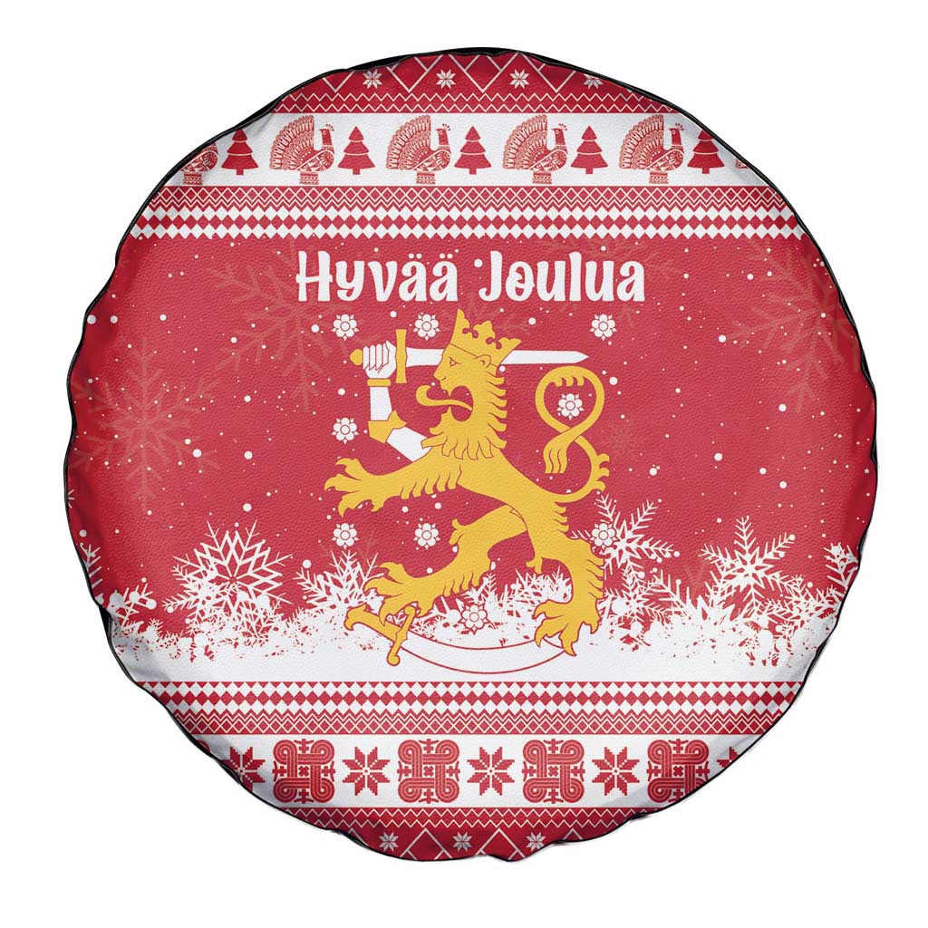 Finland Christmas Hannunvaakuna Spare Tire Cover Hyvaa Joulua Nordic Snow Lion Red Version - Wonder Print Shop