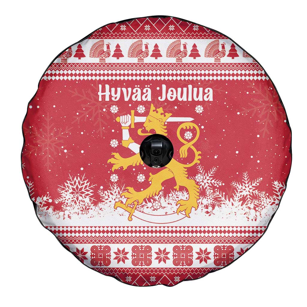 Finland Christmas Hannunvaakuna Spare Tire Cover Hyvaa Joulua Nordic Snow Lion Red Version - Wonder Print Shop
