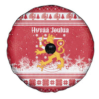Finland Christmas Hannunvaakuna Spare Tire Cover Hyvaa Joulua Nordic Snow Lion Red Version - Wonder Print Shop