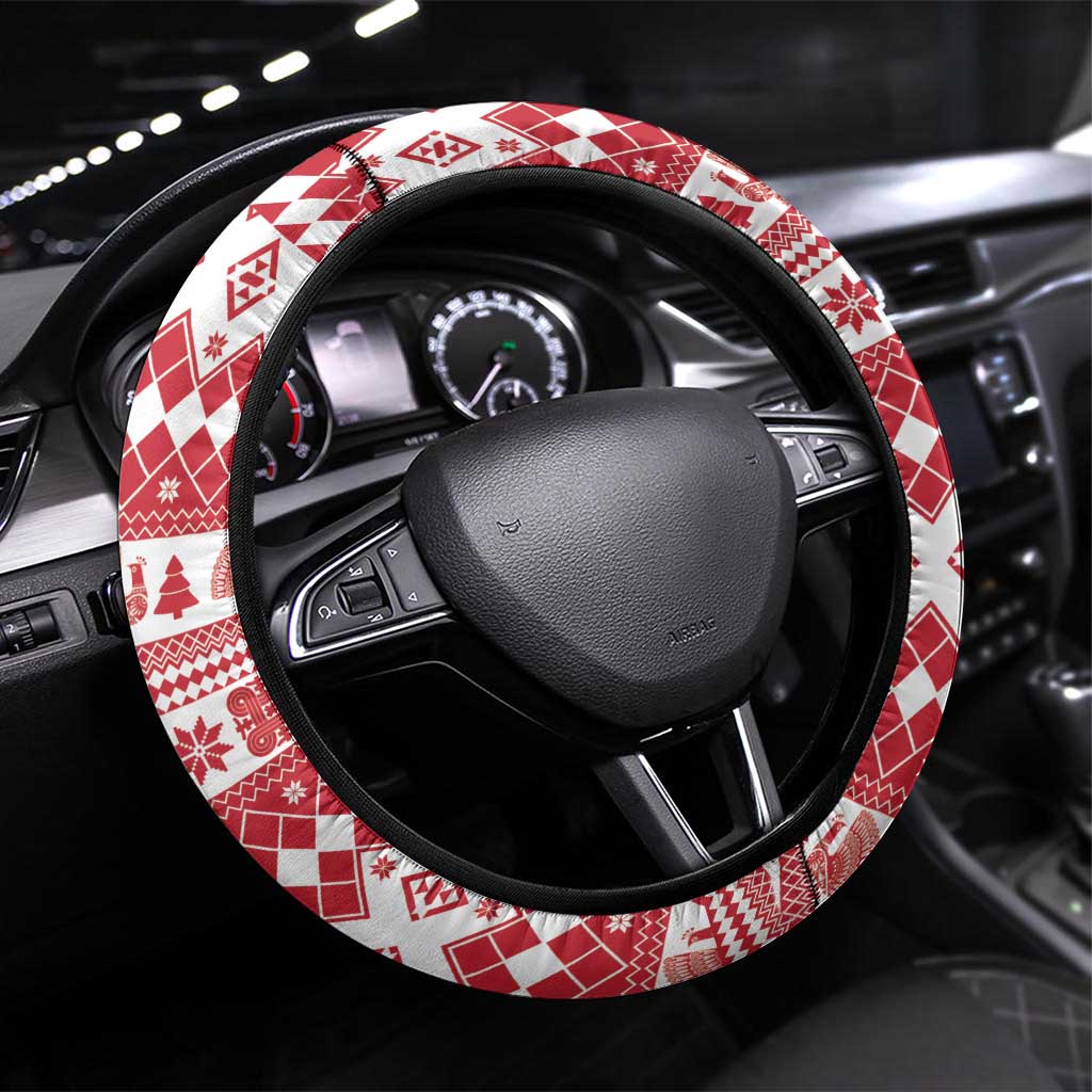 Finland Christmas Hannunvaakuna Steering Wheel Cover Hyvaa Joulua Nordic Snow Lion Red Version - Wonder Print Shop