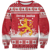 Finland Christmas Hannunvaakuna Sweatshirt Hyvaa Joulua Nordic Snow Lion Red Version - Wonder Print Shop