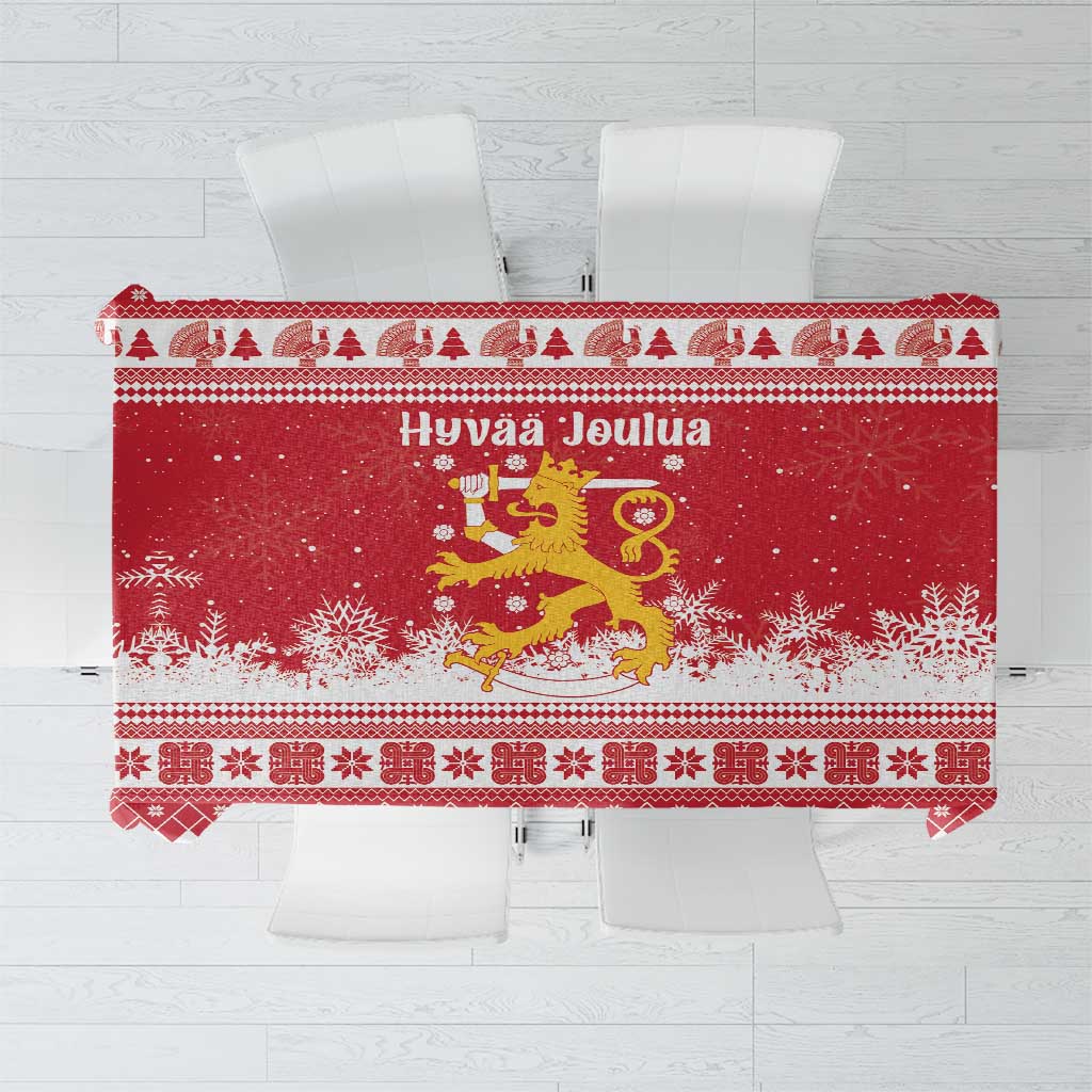 Finland Christmas Hannunvaakuna Tablecloth Hyvaa Joulua Nordic Snow Lion Red Version - Wonder Print Shop