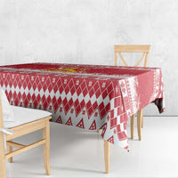 Finland Christmas Hannunvaakuna Tablecloth Hyvaa Joulua Nordic Snow Lion Red Version - Wonder Print Shop