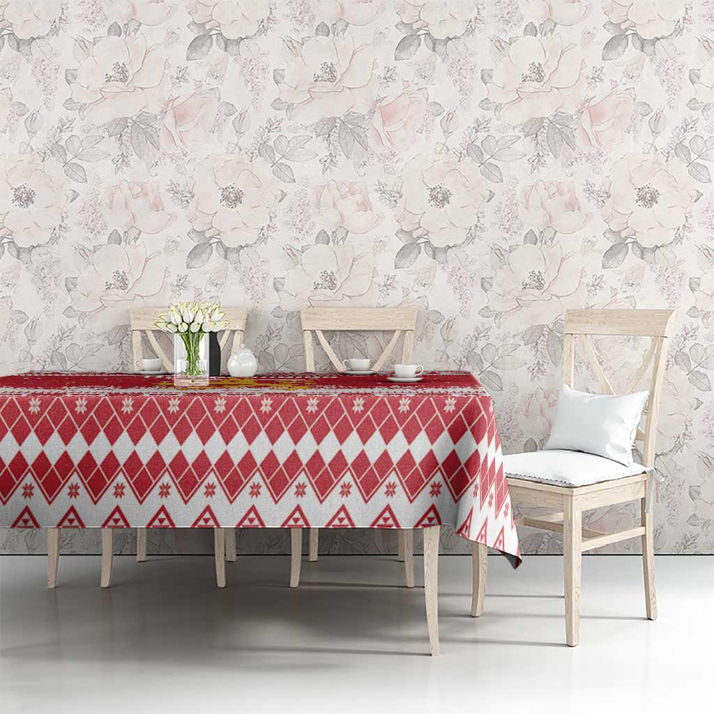 Finland Christmas Hannunvaakuna Tablecloth Hyvaa Joulua Nordic Snow Lion Red Version - Wonder Print Shop