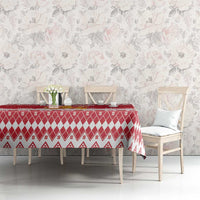 Finland Christmas Hannunvaakuna Tablecloth Hyvaa Joulua Nordic Snow Lion Red Version - Wonder Print Shop