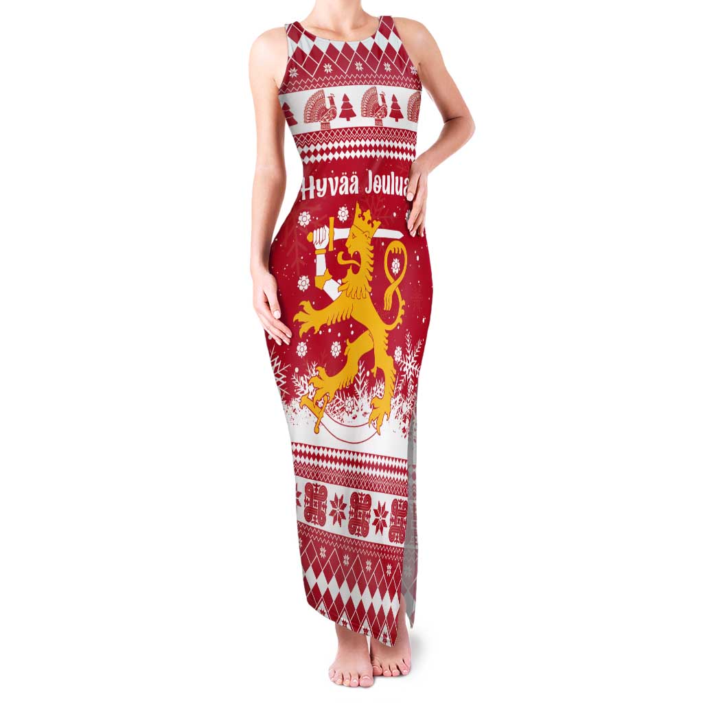 Finland Christmas Hannunvaakuna Tank Maxi Dress Hyvaa Joulua Nordic Snow Lion Red Version - Wonder Print Shop