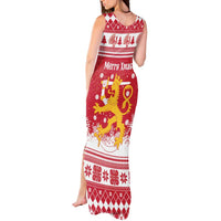 Finland Christmas Hannunvaakuna Tank Maxi Dress Hyvaa Joulua Nordic Snow Lion Red Version - Wonder Print Shop