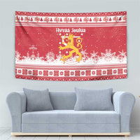 Finland Christmas Hannunvaakuna Tapestry Hyvaa Joulua Nordic Snow Lion Red Version - Wonder Print Shop