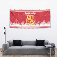 Finland Christmas Hannunvaakuna Tapestry Hyvaa Joulua Nordic Snow Lion Red Version - Wonder Print Shop