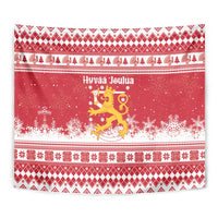 Finland Christmas Hannunvaakuna Tapestry Hyvaa Joulua Nordic Snow Lion Red Version - Wonder Print Shop