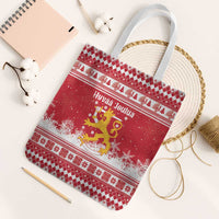 Finland Christmas Hannunvaakuna Tote Bag Hyvaa Joulua Nordic Snow Lion Red Version - Wonder Print Shop