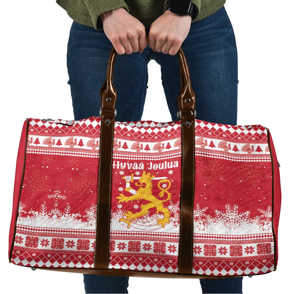 Finland Christmas Hannunvaakuna Travel Bag Hyvaa Joulua Nordic Snow Lion Red Version - Wonder Print Shop