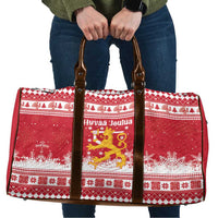 Finland Christmas Hannunvaakuna Travel Bag Hyvaa Joulua Nordic Snow Lion Red Version - Wonder Print Shop