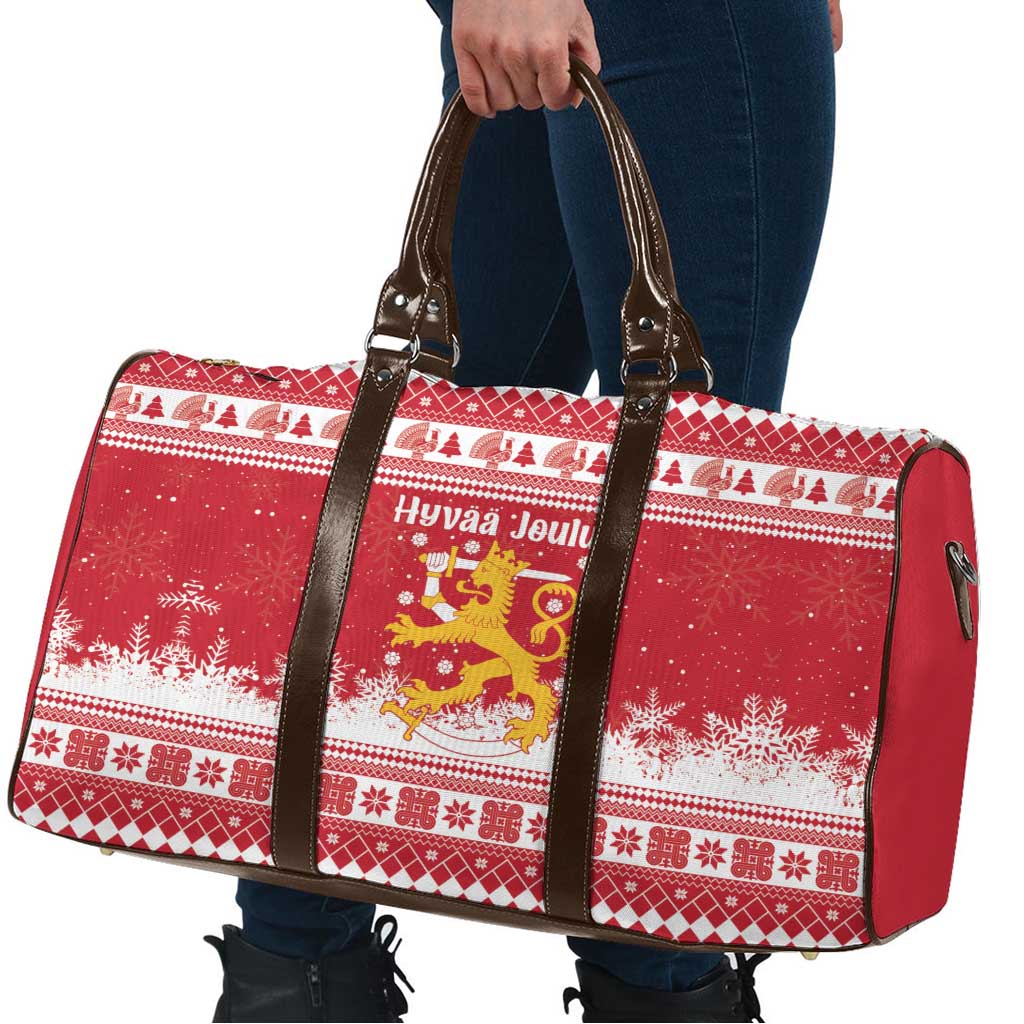 Finland Christmas Hannunvaakuna Travel Bag Hyvaa Joulua Nordic Snow Lion Red Version - Wonder Print Shop