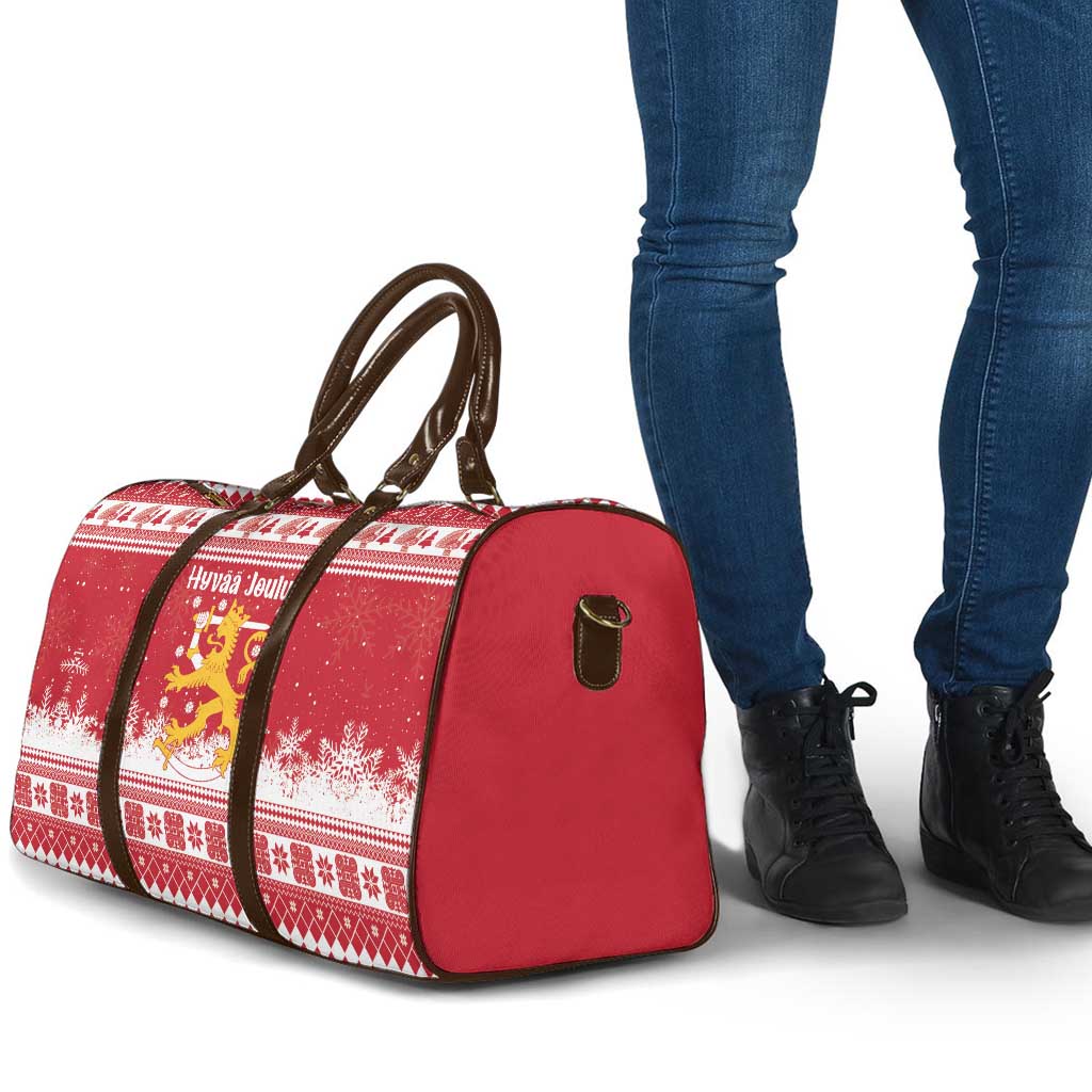 Finland Christmas Hannunvaakuna Travel Bag Hyvaa Joulua Nordic Snow Lion Red Version - Wonder Print Shop