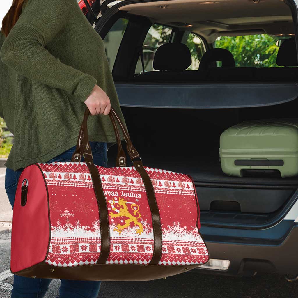 Finland Christmas Hannunvaakuna Travel Bag Hyvaa Joulua Nordic Snow Lion Red Version - Wonder Print Shop