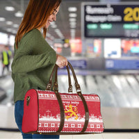 Finland Christmas Hannunvaakuna Travel Bag Hyvaa Joulua Nordic Snow Lion Red Version - Wonder Print Shop