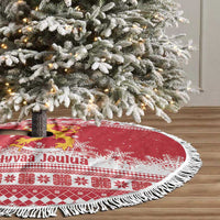 Finland Christmas Hannunvaakuna Tree Skirt Hyvaa Joulua Nordic Snow Lion Red Version - Wonder Print Shop