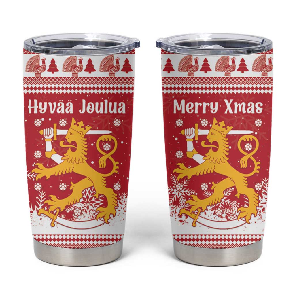 Finland Christmas Hannunvaakuna Tumbler Cup Hyvaa Joulua Nordic Snow Lion Red Version - Wonder Print Shop