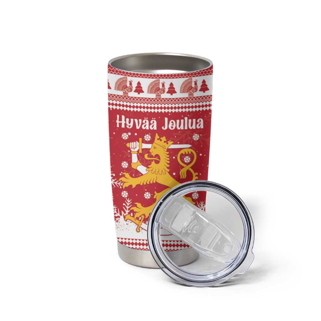 Finland Christmas Hannunvaakuna Tumbler Cup Hyvaa Joulua Nordic Snow Lion Red Version - Wonder Print Shop