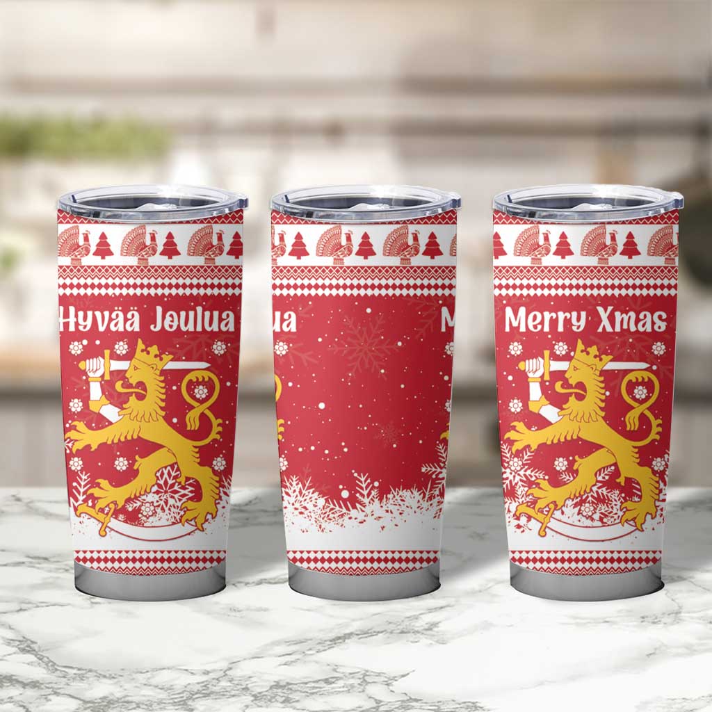 Finland Christmas Hannunvaakuna Tumbler Cup Hyvaa Joulua Nordic Snow Lion Red Version - Wonder Print Shop