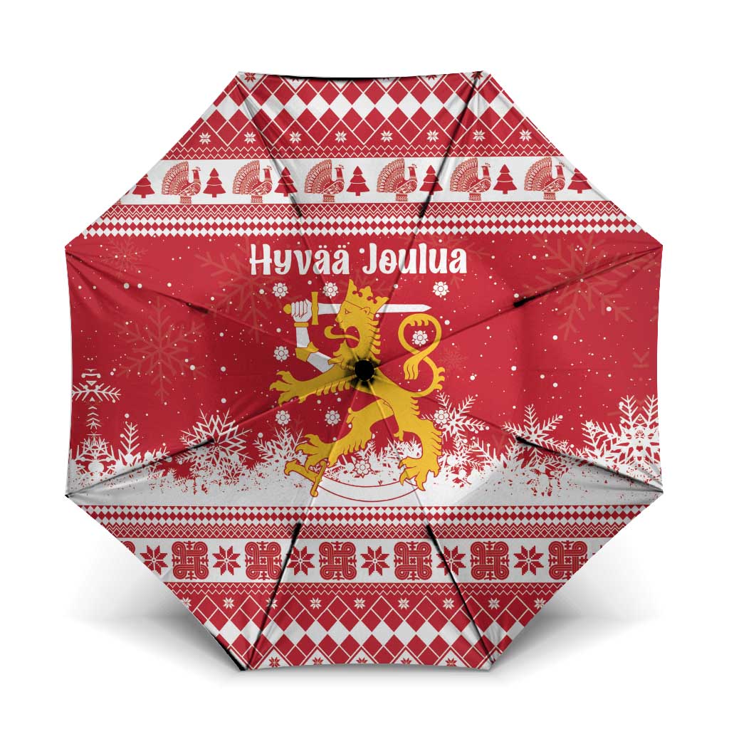 Finland Christmas Hannunvaakuna Umbrella Hyvaa Joulua Nordic Snow Lion Red Version - Wonder Print Shop