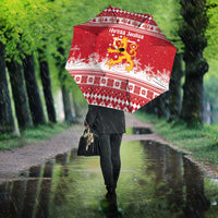Finland Christmas Hannunvaakuna Umbrella Hyvaa Joulua Nordic Snow Lion Red Version - Wonder Print Shop