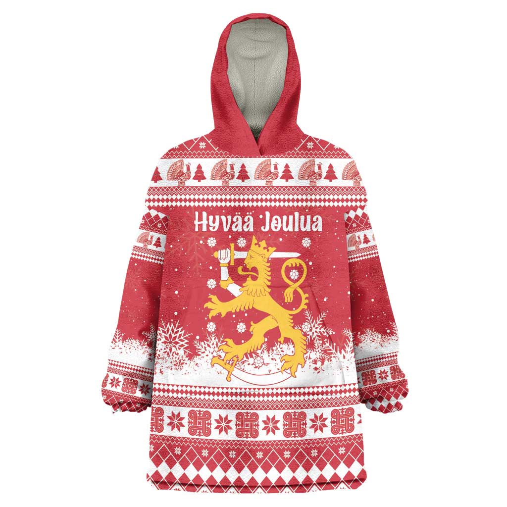 Finland Christmas Hannunvaakuna Wearable Blanket Hoodie Hyvaa Joulua Nordic Snow Lion Red Version - Wonder Print Shop