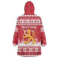 Finland Christmas Hannunvaakuna Wearable Blanket Hoodie Hyvaa Joulua Nordic Snow Lion Red Version - Wonder Print Shop