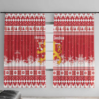 Finland Christmas Hannunvaakuna Window Curtain Hyvaa Joulua Nordic Snow Lion Red Version - Wonder Print Shop