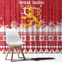 Finland Christmas Hannunvaakuna Window Curtain Hyvaa Joulua Nordic Snow Lion Red Version - Wonder Print Shop