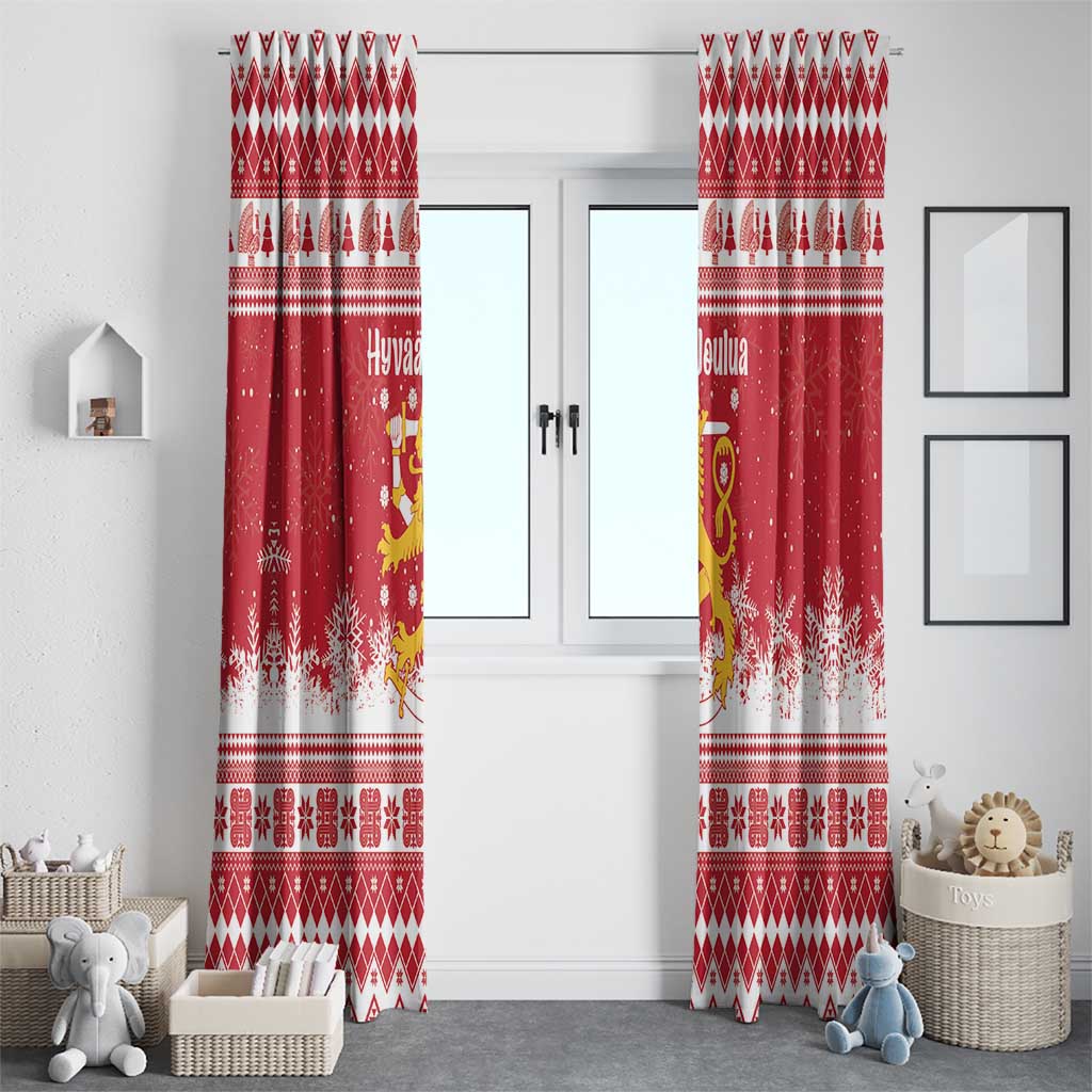 Finland Christmas Hannunvaakuna Window Curtain Hyvaa Joulua Nordic Snow Lion Red Version - Wonder Print Shop