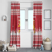 Finland Christmas Hannunvaakuna Window Curtain Hyvaa Joulua Nordic Snow Lion Red Version - Wonder Print Shop