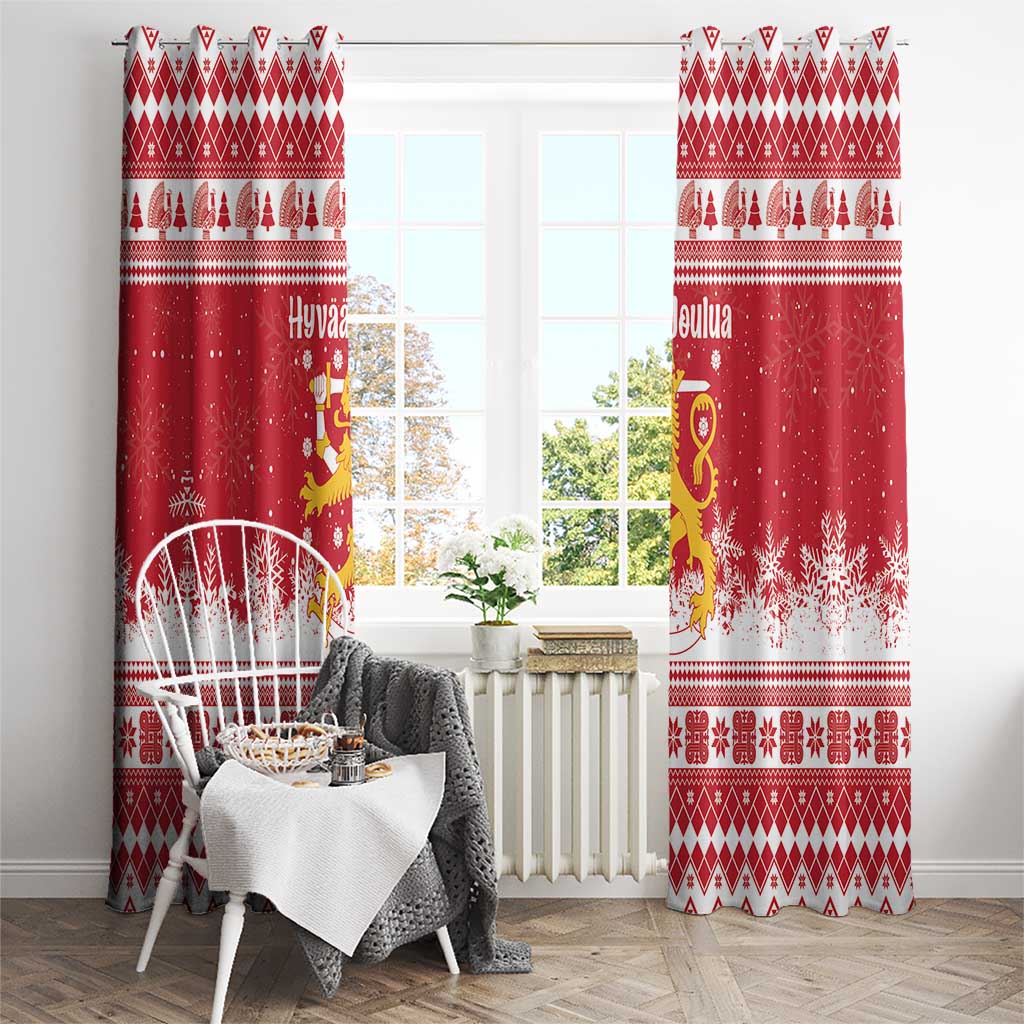 Finland Christmas Hannunvaakuna Window Curtain Hyvaa Joulua Nordic Snow Lion Red Version - Wonder Print Shop