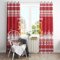 Finland Christmas Hannunvaakuna Window Curtain Hyvaa Joulua Nordic Snow Lion Red Version - Wonder Print Shop