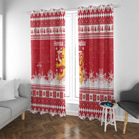 Finland Christmas Hannunvaakuna Window Curtain Hyvaa Joulua Nordic Snow Lion Red Version - Wonder Print Shop