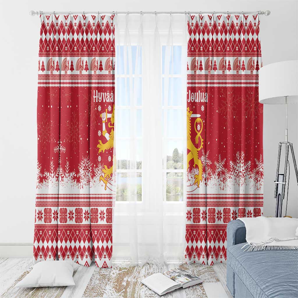 Finland Christmas Hannunvaakuna Window Curtain Hyvaa Joulua Nordic Snow Lion Red Version - Wonder Print Shop