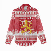 Finland Christmas Hannunvaakuna Women Casual Shirt Hyvaa Joulua Nordic Snow Lion Red Version - Wonder Print Shop