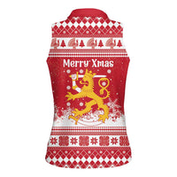 Finland Christmas Hannunvaakuna Women Sleeveless Polo Shirt Hyvaa Joulua Nordic Snow Lion Red Version - Wonder Print Shop