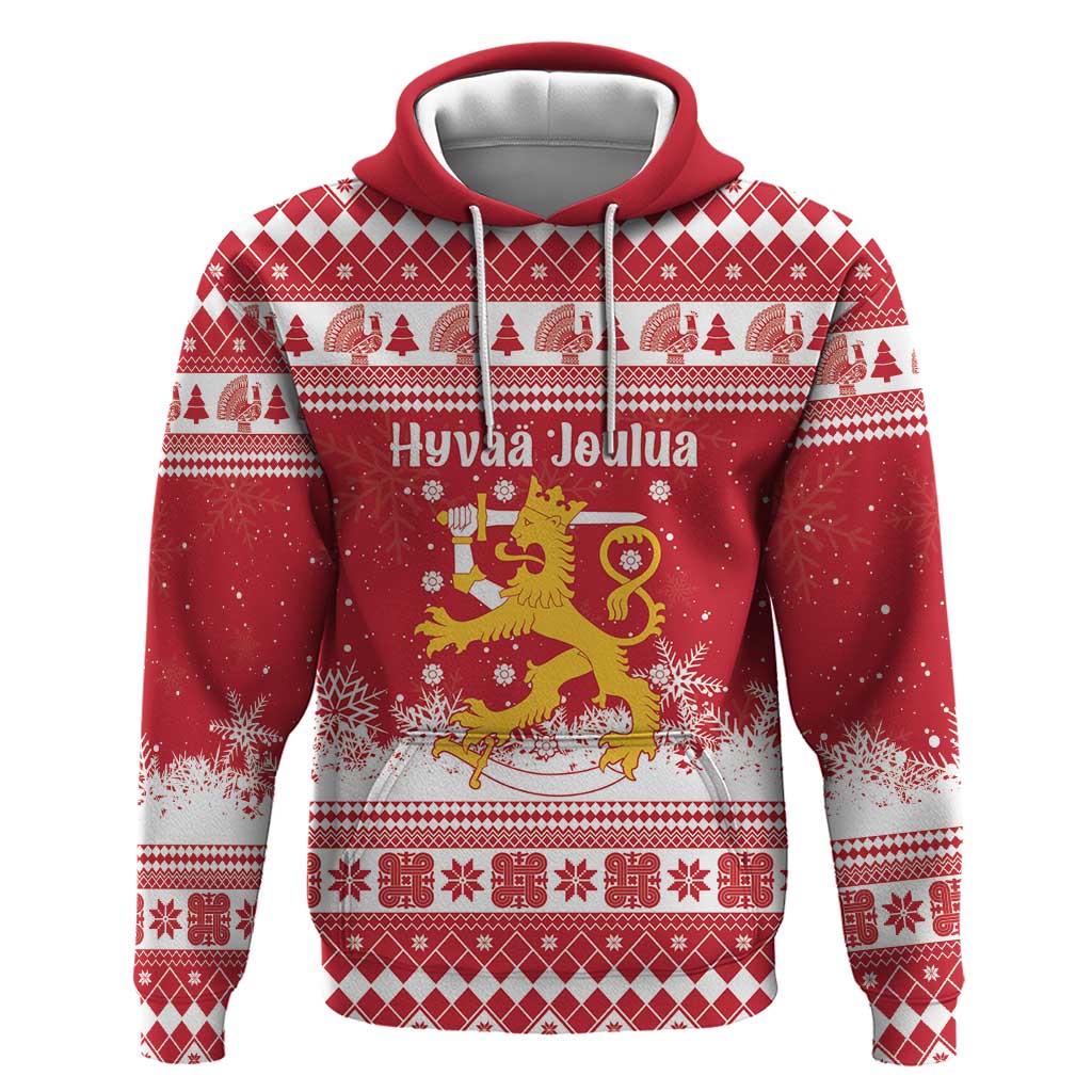 Finland Christmas Hannunvaakuna Zip Hoodie Hyvaa Joulua Nordic Snow Lion Red Version - Wonder Print Shop